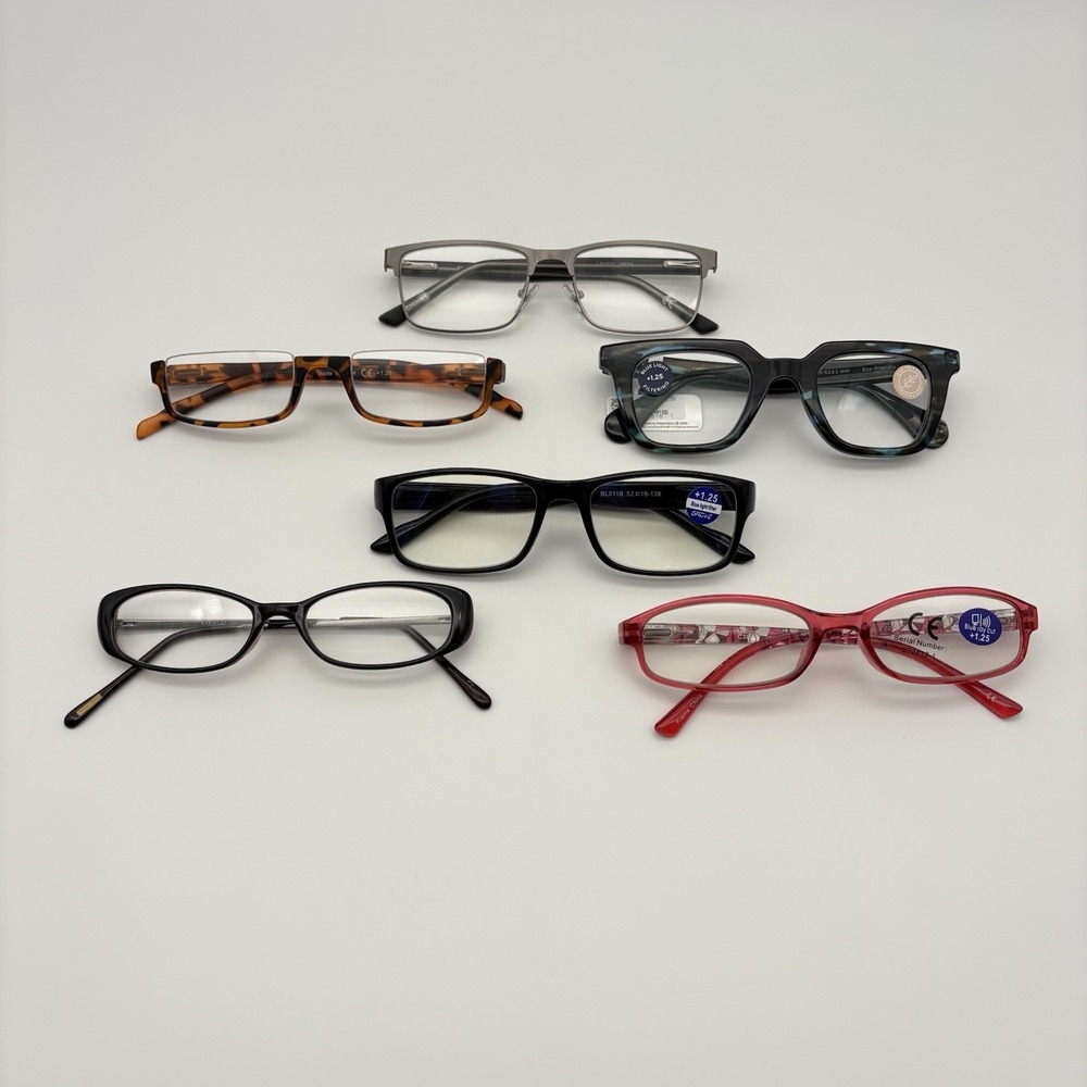 Set Of 6 Stylish Fun Colors Reading Glasses 1.25 Metal & Plastic Frames